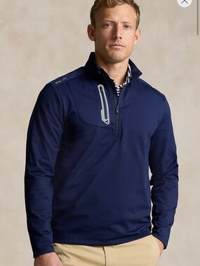 Ralph Lauren Performance Jersey Quarter-Zip Pullover in navy color